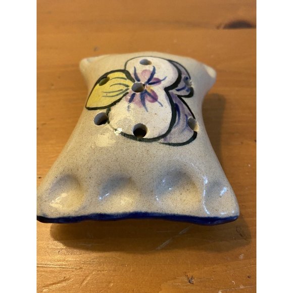 TB Pots Hand Painted Stoneware Pottery Art Flower Frog Pansy Pillow Vase - Picture 4 of 5